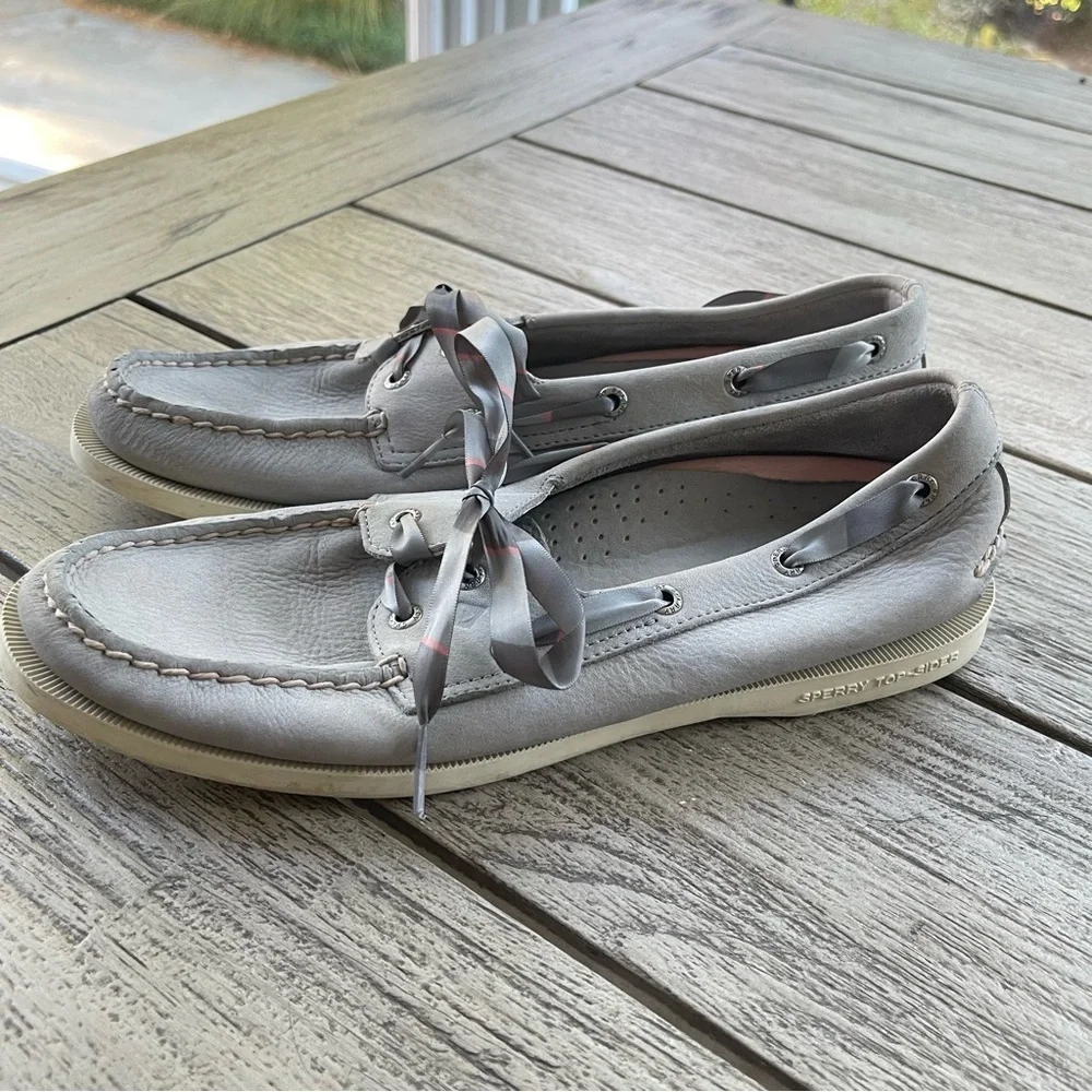 Sperry Top Sider Ribbon Lace Gray Boat Shoes Womens Size 8